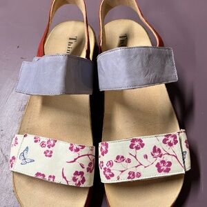 Think! Purple and Cream Floral Sandals